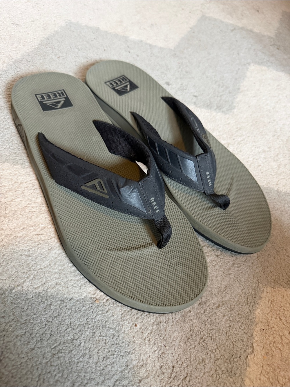 REEF Men’s Olive Green Flip-Flop Sandals with Black Straps